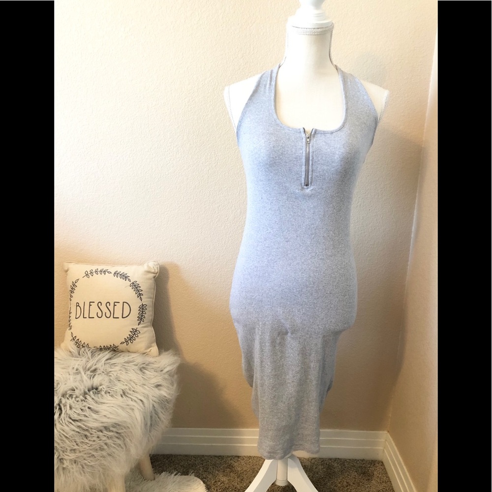 3/30 Zenana Outfitters gray half zipper midi dress